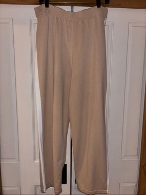 Neutral Beige Straight-Leg Pants with White Side Stripe